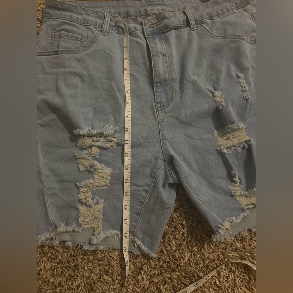SHEIN Blue Distressed Jean Shorts Casual